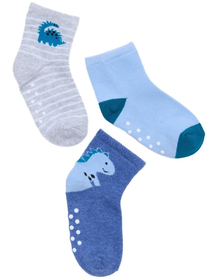 Infants Patterned Crew Socks 3 Pack in Grey/Blue image 1
