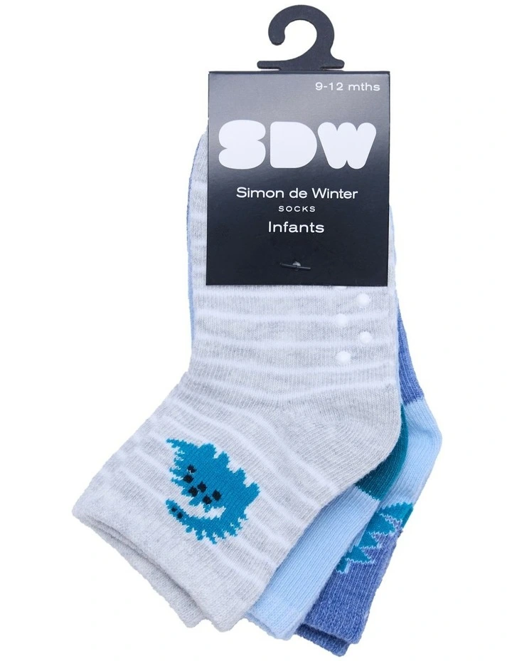 Infants Patterned Crew Socks 3 Pack in Grey/Blue image 2