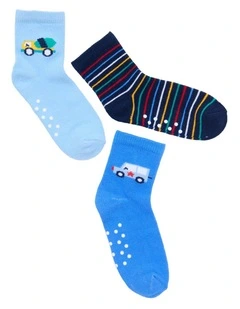 Infants Patterned Crew Socks 3 Pack in Blues
