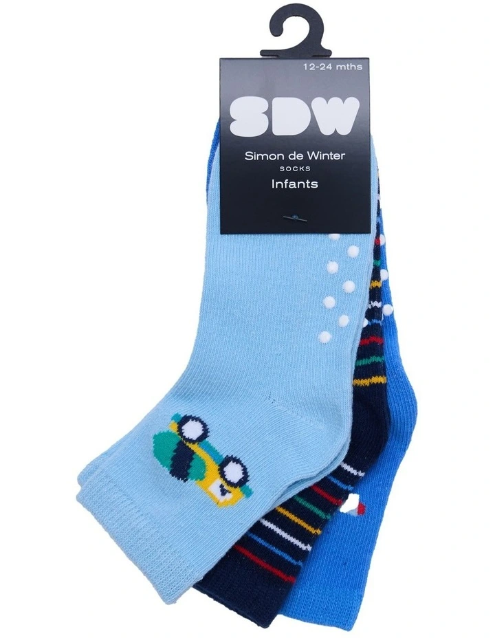 Infants Patterned Crew Socks 3 Pack in Blues image 2