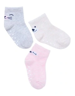 Infants Patterned Crew Socks 3 Pack in Grey/Pink