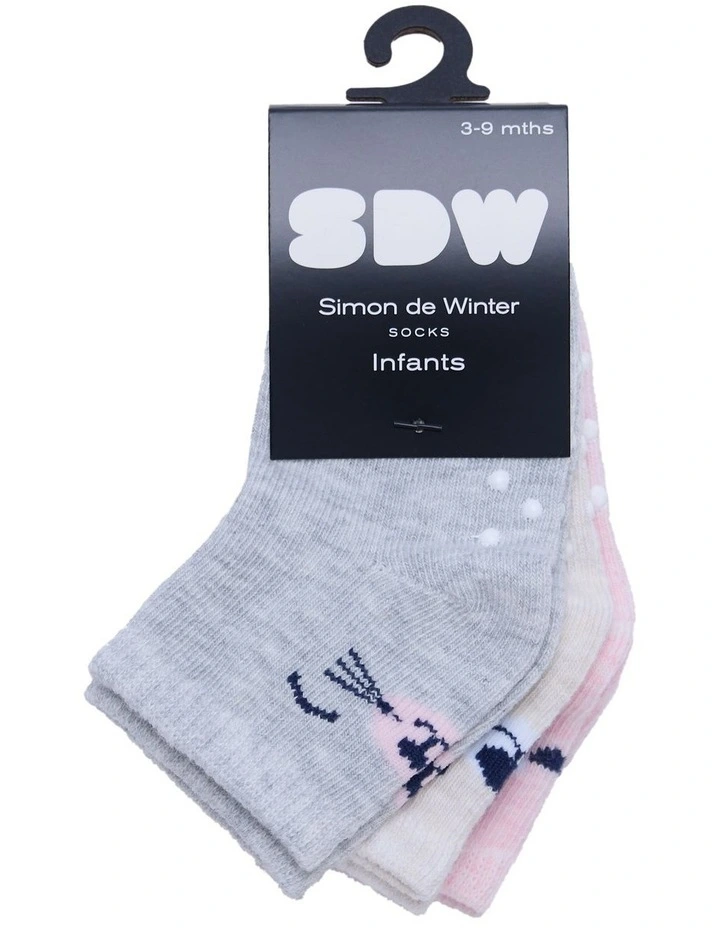 Infants Patterned Crew Socks 3 Pack in Grey/Pink image 2