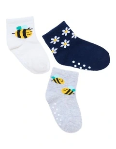 Infants Patterned Crew Socks 3 Pack in Ivory/Navy