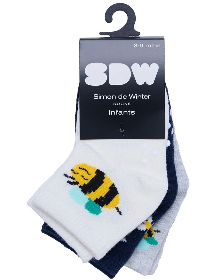 Infants Patterned Crew Socks 3 Pack in Ivory/Navy image 2