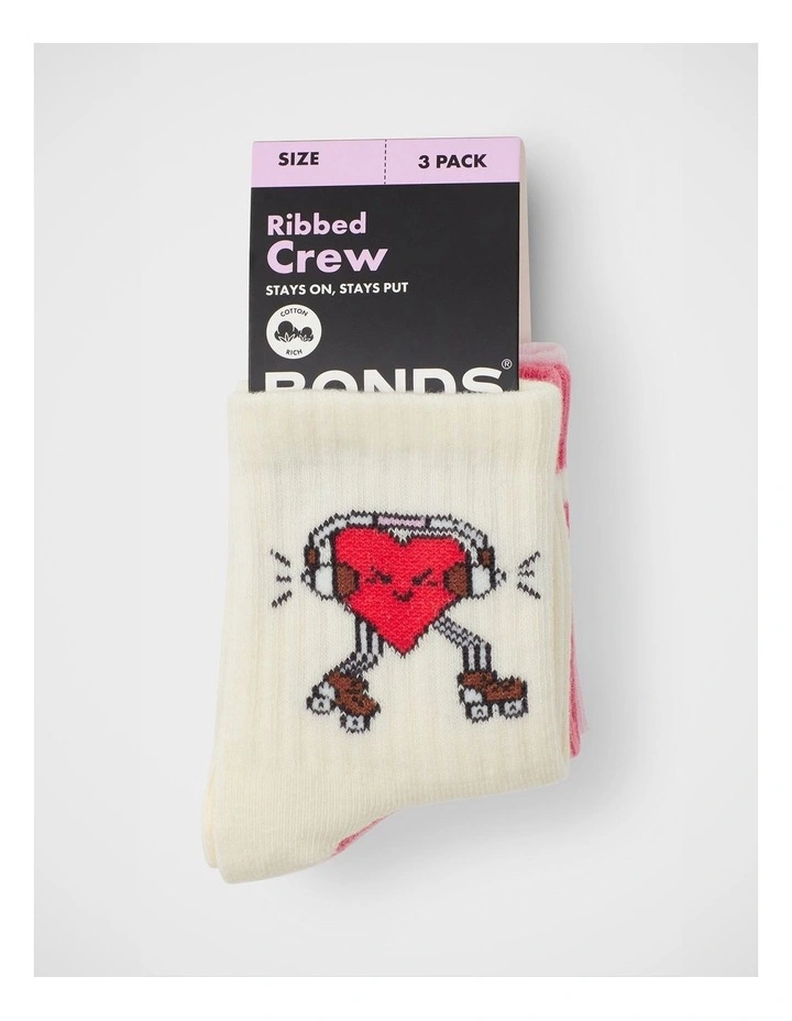 Baby Pattern Rib Crew Sock 3 Pack in Heart Beats image 2