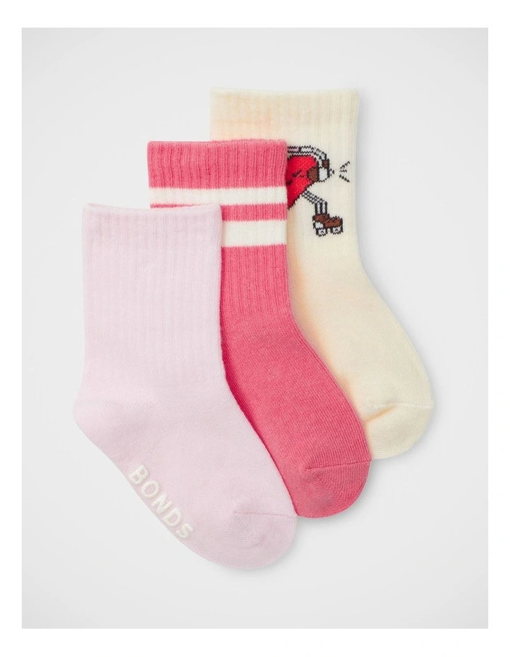 Baby Pattern Rib Crew Sock 3 Pack in Heart Beats image 3