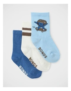 Baby Pattern Rib Crew Sock 3 Pack in Skater Dude