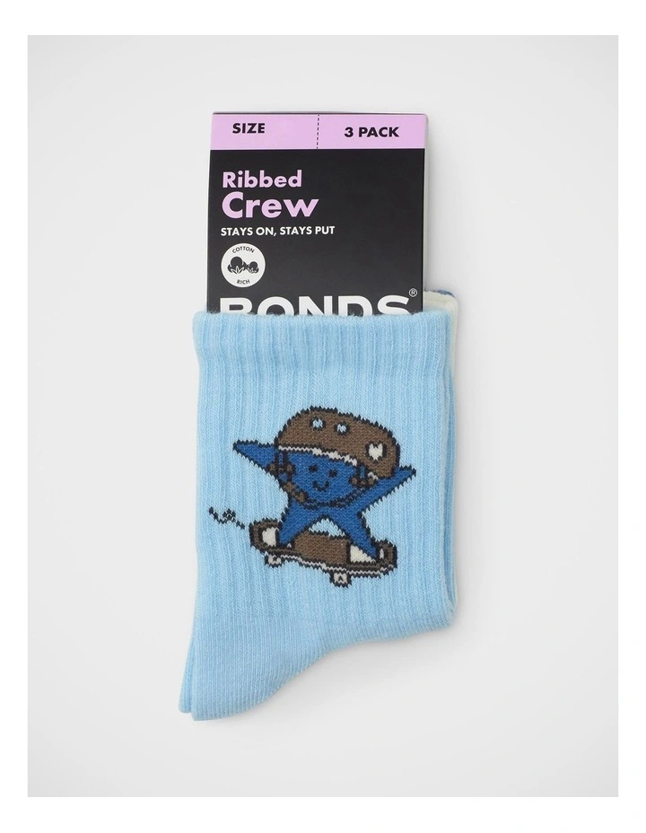 Baby Pattern Rib Crew Sock 3 Pack in Skater Dude image 2