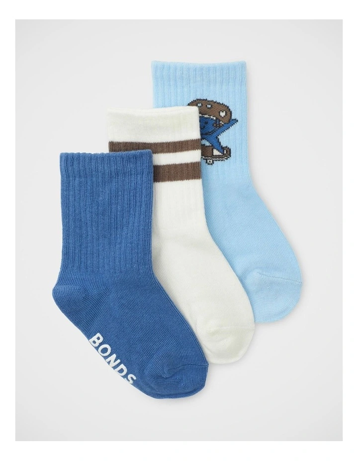 Baby Pattern Rib Crew Sock 3 Pack in Skater Dude image 3