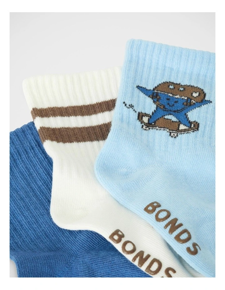 Baby Pattern Rib Crew Sock 3 Pack in Skater Dude image 4