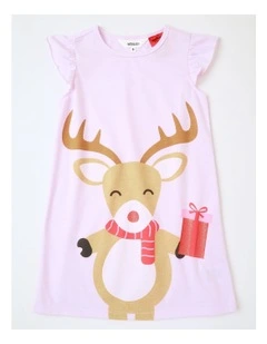 Xmas Reindeer Knit Nightie in Light Pink