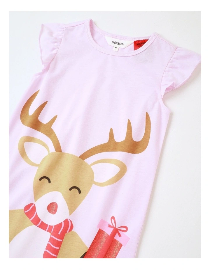 Xmas Reindeer Knit Nightie in Light Pink image 2
