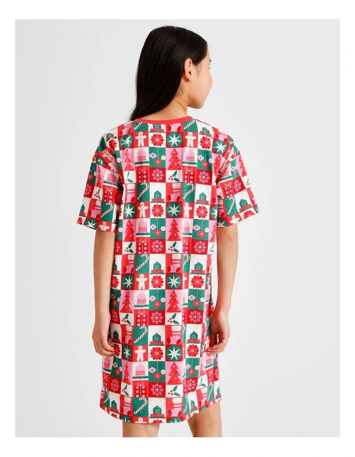 Xmas Wrapping Paper Family Matching Print Knit Nightie in Multi image 5