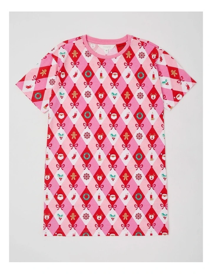 Matching Xmas Argyle Nightie Nightie in Pink image 1