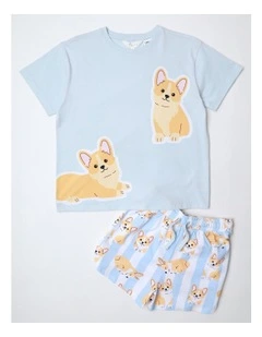 Corgi Pyjama Set in Light Blue