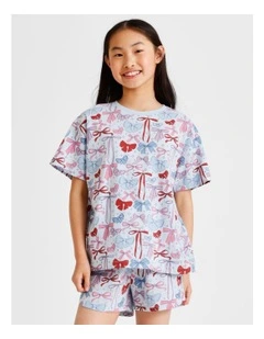 Bow Tied Pyjama Set In Multi