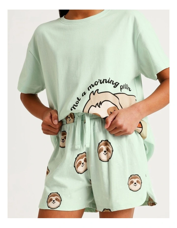 Sloth Nap Pyjama Set In Mint image 4