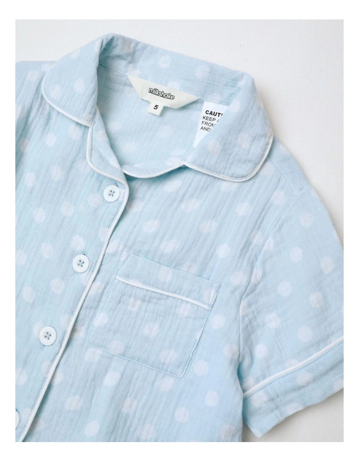 Polka Dot Cheese Cloth Pyjama Set in Light Blue image 2
