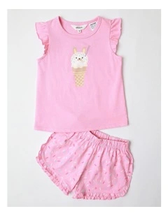 Icecream Flutter Sleeve Knit Pyjamas in Pink