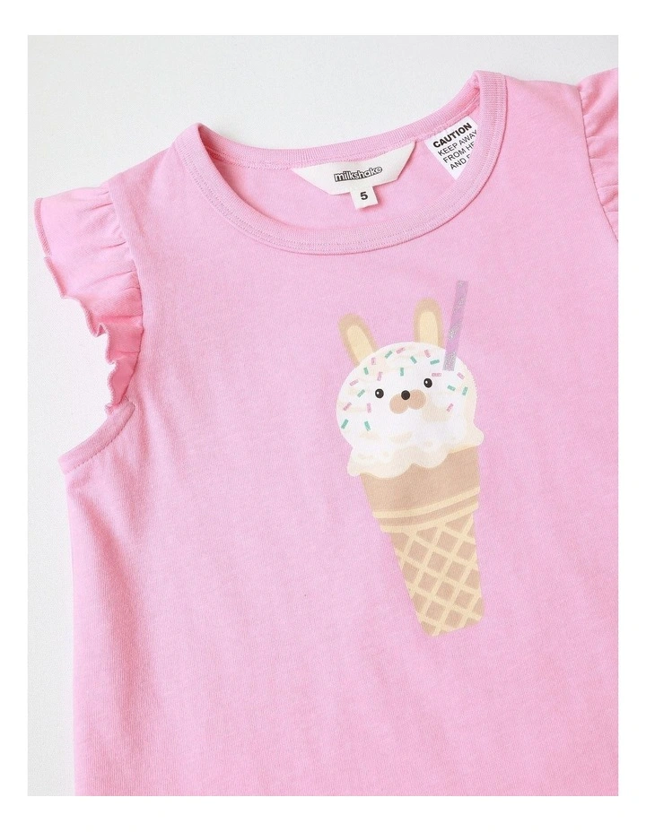 Icecream Flutter Sleeve Knit Pyjamas in Pink image 2
