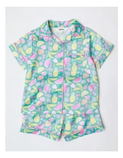 Fruit Salad Family Matching Print Satin Pyjamas in Marine