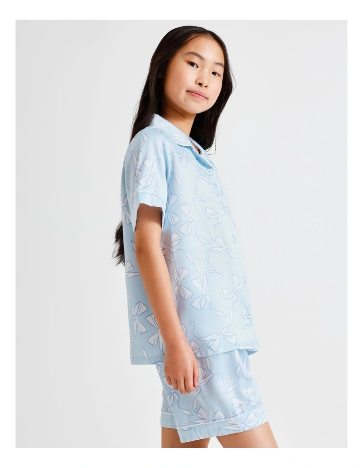 Bow Print Satin Pyjamas in Light Blue image 2