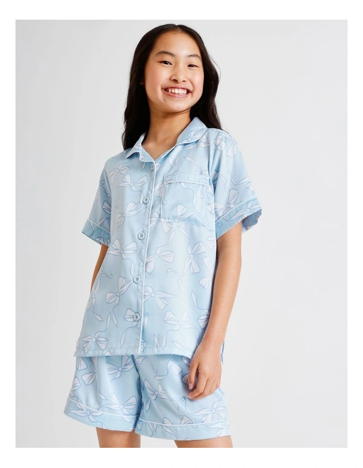 Bow Print Satin Pyjamas in Light Blue image 4