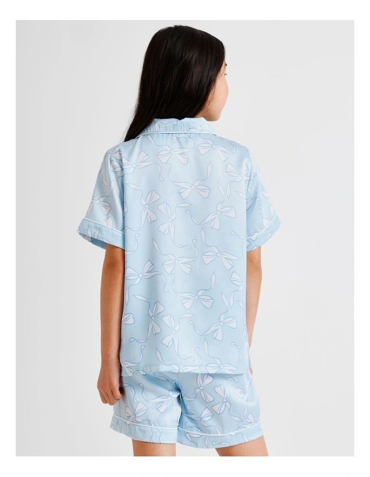 Bow Print Satin Pyjamas in Light Blue image 5