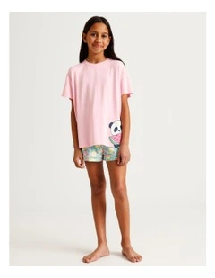 Panda Fruit Salad Family Print Knit Pyjamas in Multi