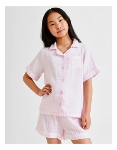 Stripe Cheesecloth Pyjamas in Pink