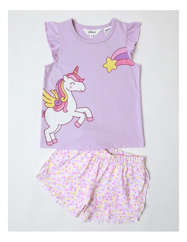 Unicorn Flutter Sleeve Knit Pyjamas in Light Purple image 1