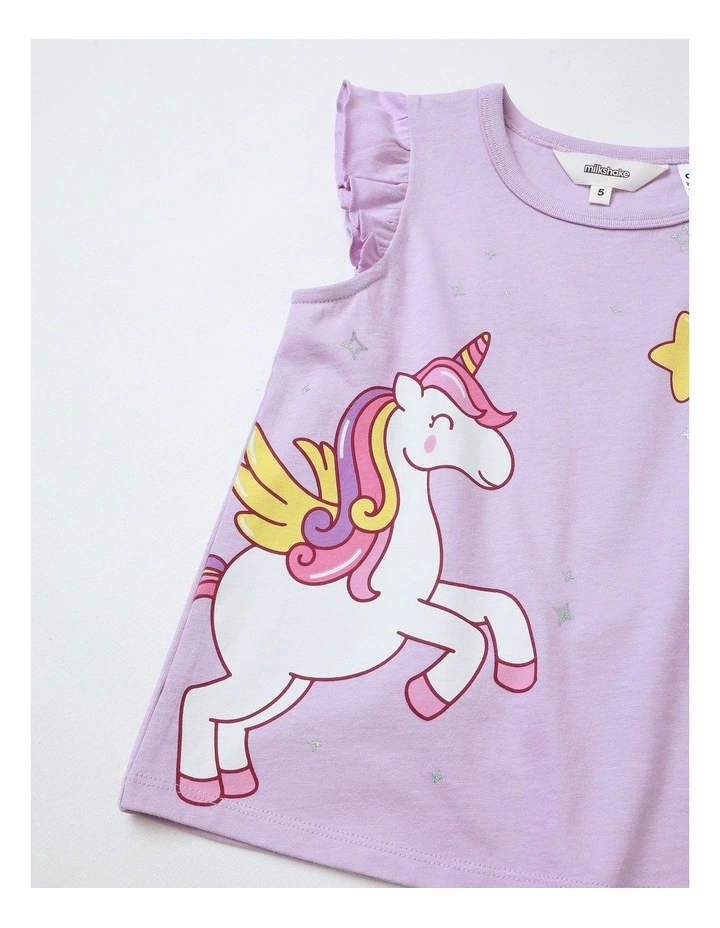 Unicorn Flutter Sleeve Knit Pyjamas in Light Purple image 2