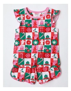 Xmas Wrapping Paper Family Matching Print Knit Pyjamas in Multi