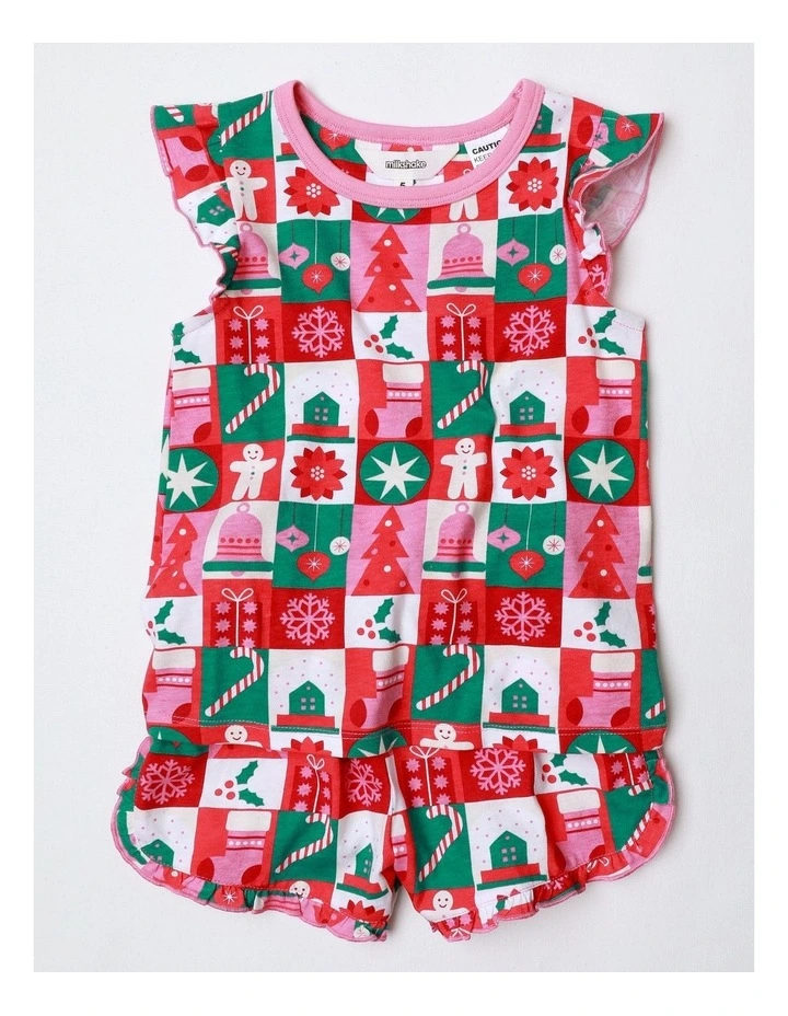 Xmas Wrapping Paper Family Matching Print Knit Pyjamas in Multi image 1