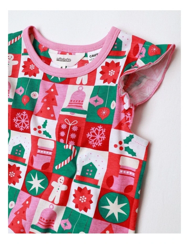 Xmas Wrapping Paper Family Matching Print Knit Pyjamas in Multi image 2