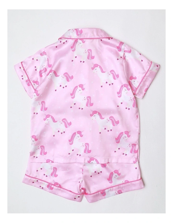 Unicorn Printed Satin Pyjamas in Light Pink image 3