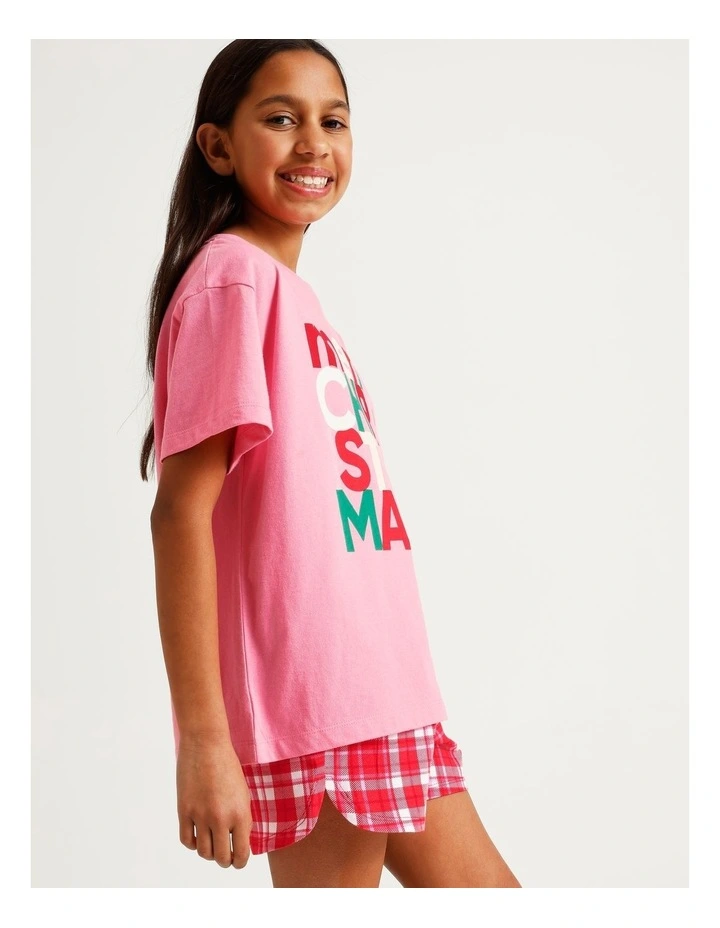 Xmas Placement Print Knit Pyjamas in Hot Pink image 3