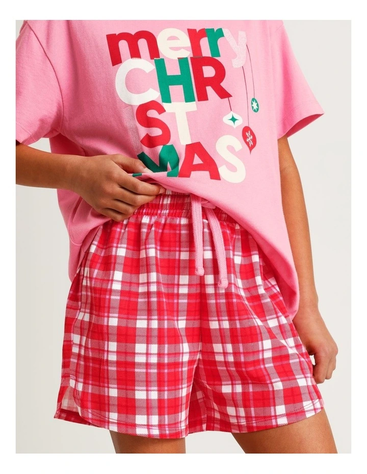 Xmas Placement Print Knit Pyjamas in Hot Pink image 5