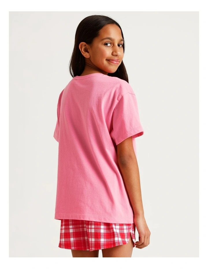 Xmas Placement Print Knit Pyjamas in Hot Pink image 6