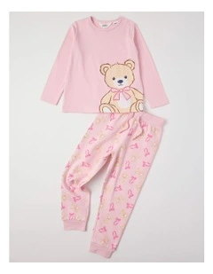 Knit Fleece Bear Pyjamas in Baby Pink