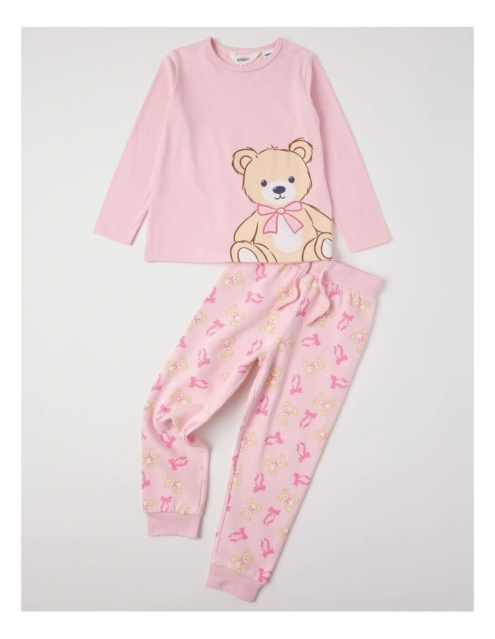 Knit Fleece Bear Pyjamas in Baby Pink image 1