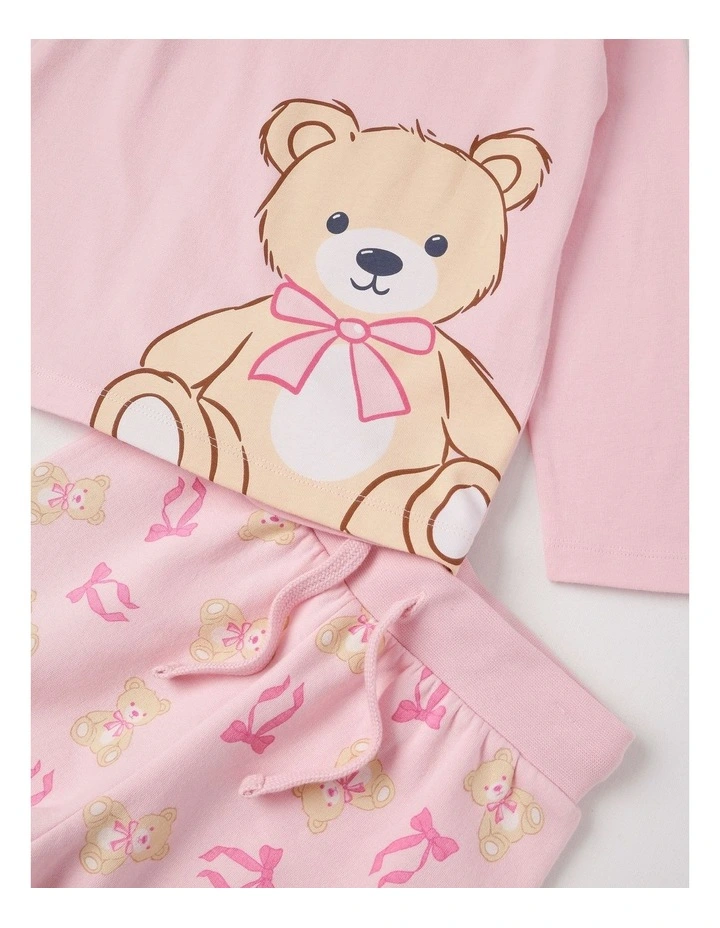 Knit Fleece Bear Pyjamas in Baby Pink image 2