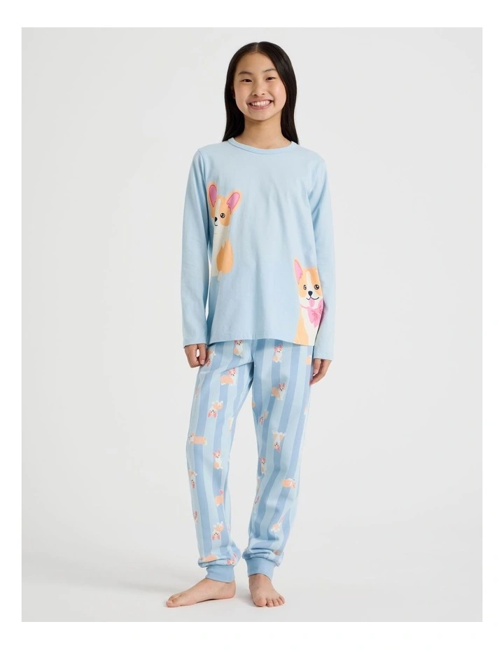 Knit Fleece Corgi Pyjamas in Blue image 1