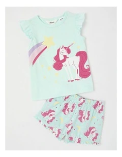 Unicorn Flutter Sleeve Pyjamas in Aquamarine