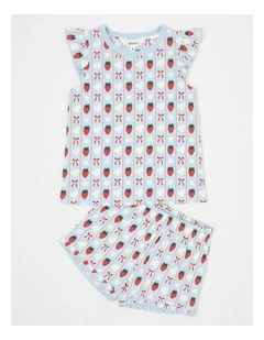 Strawberry Flutter Sleeve Pyjamas in Blues