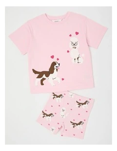 Dog Rib Bike Short Pyjamas in Baby Pink