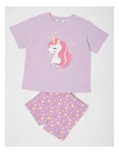 Unicorn Rib Bike Short Pyjamas in Lavender