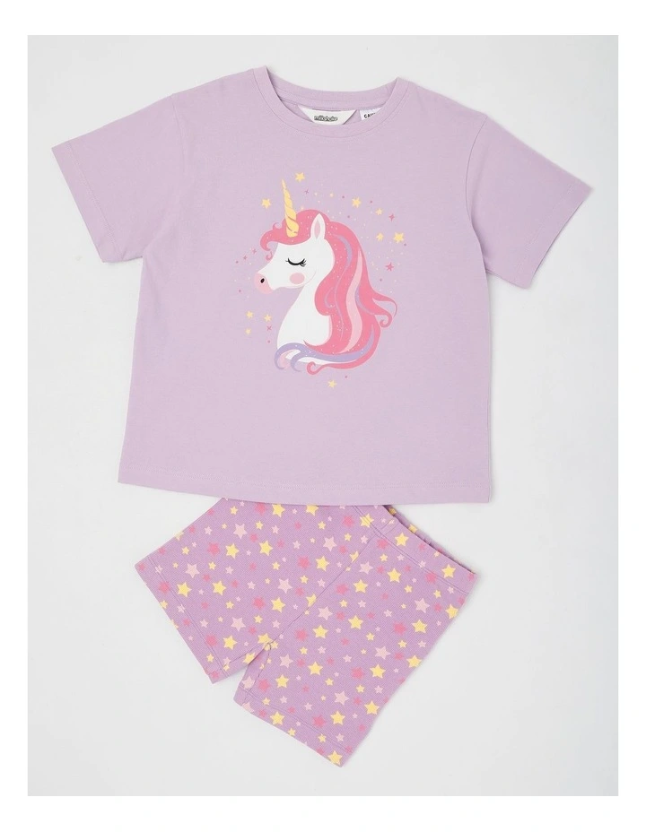 Unicorn Rib Bike Short Pyjamas in Lavender image 1