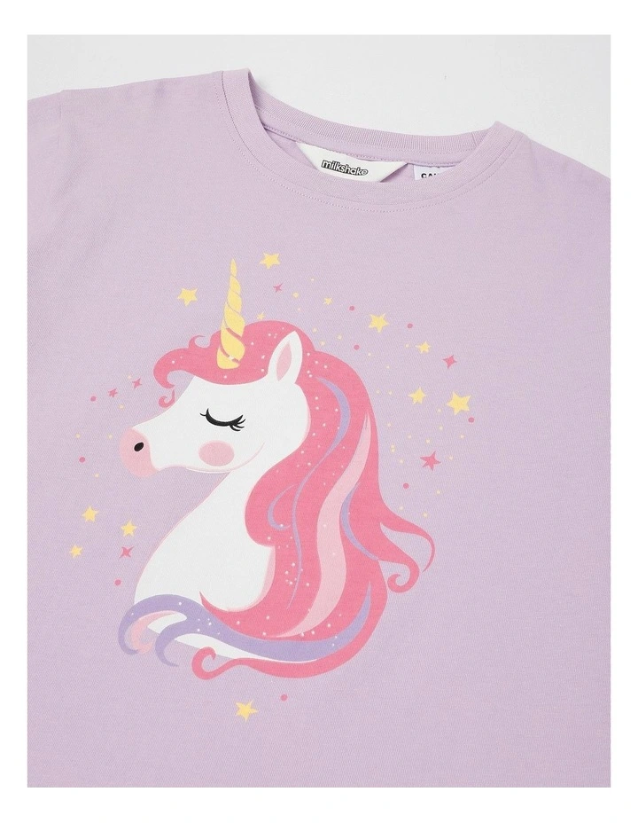 Unicorn Rib Bike Short Pyjamas in Lavender image 2