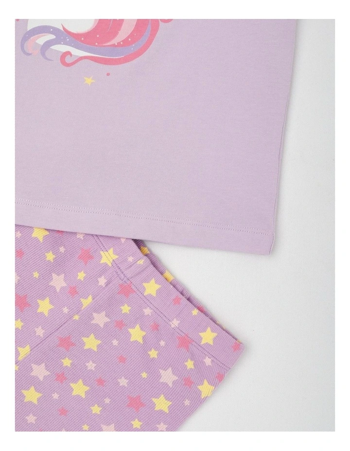Unicorn Rib Bike Short Pyjamas in Lavender image 4